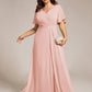 Plus Size High Slit V-Neck Empire Waist Chiffon Bridesmaid Dress
