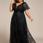 Plus Size Illusion Sequin V-neck Short Sleeve Maxi Formal Dress