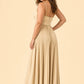Ruched Satin Bridesmaid Dress with Open Back and Side Slit