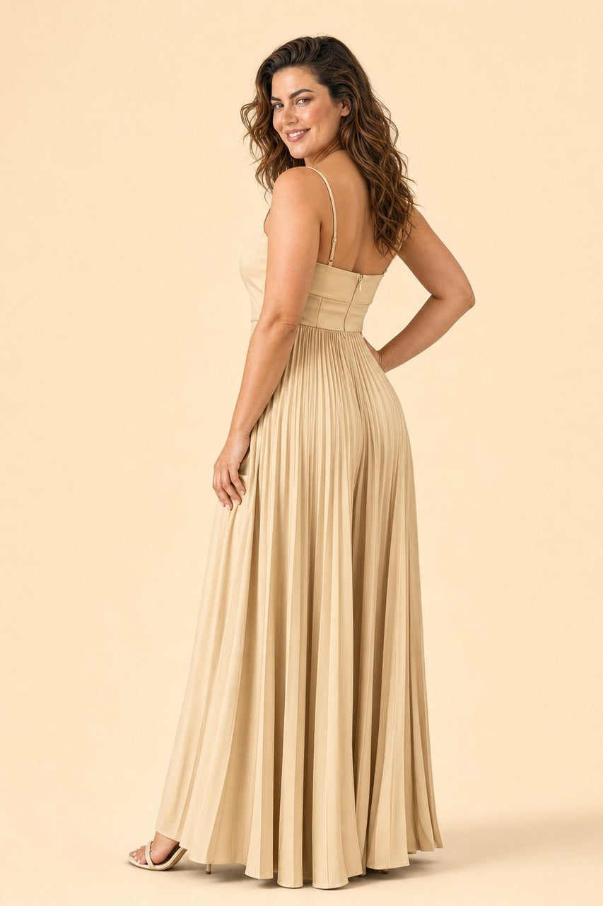 Ruched Satin Bridesmaid Dress with Open Back and Side Slit