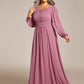 Plus Size See-Through Puff Sleeve Chiffon Mother Dress