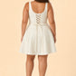 A-Line Floral Jacquard Bridal Mini Dress with Corset Back and Pockets
