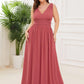 Plus Size Sleeveless V-Neck Chiffon Semi Bridesmaid Dress