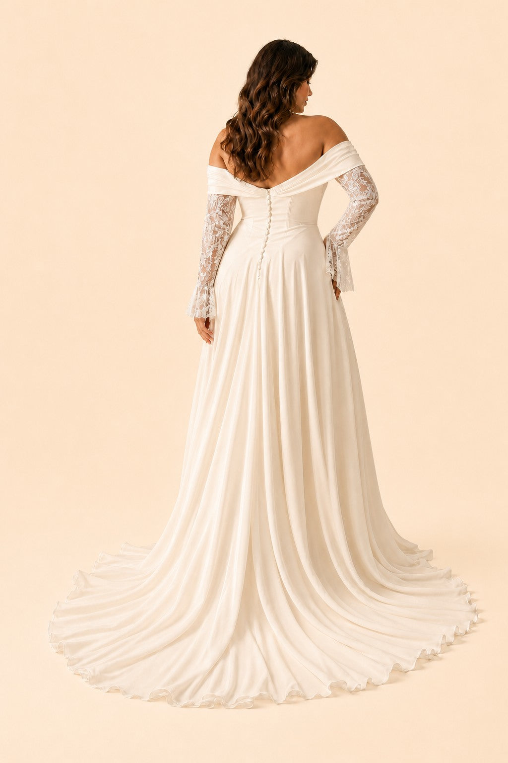 Elegant Long Sleeve Evening Gown Off Shoulder Ruched Design A Line Silhouette with Train