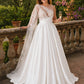 Plus Size A-Line Wedding Dress with Asymmetric Sleeve Lace Panels Open Back and Pockets
