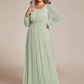 Plus Size See-Through Puff Sleeve Chiffon Mother Dress