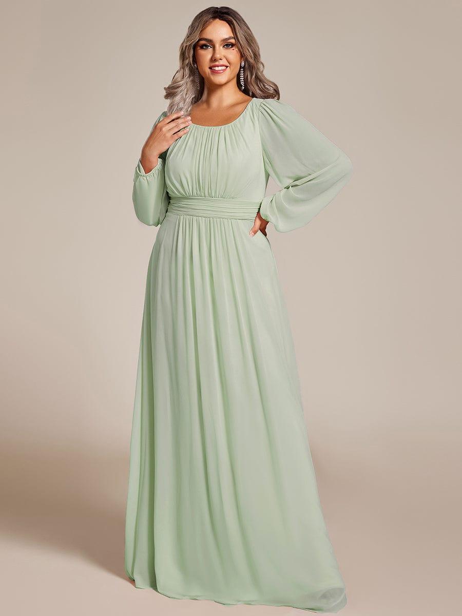 Plus Size See-Through Puff Sleeve Chiffon Mother Dress