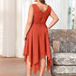 Plus Size Double V Neck Ruched-Waist Midi Chiffon Bridesmaid Dress