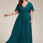Plus Size Floral Applique Short Sleeve A-Line Chiffon Formal Evening Dress
