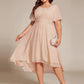 Plus Size Pleated Round Neckline A-Line Midi Chiffon Wedding Guest Dress
