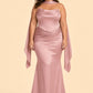 Strapless Satin Bridesmaid Dress with Open Back and Sculpted Silhouette