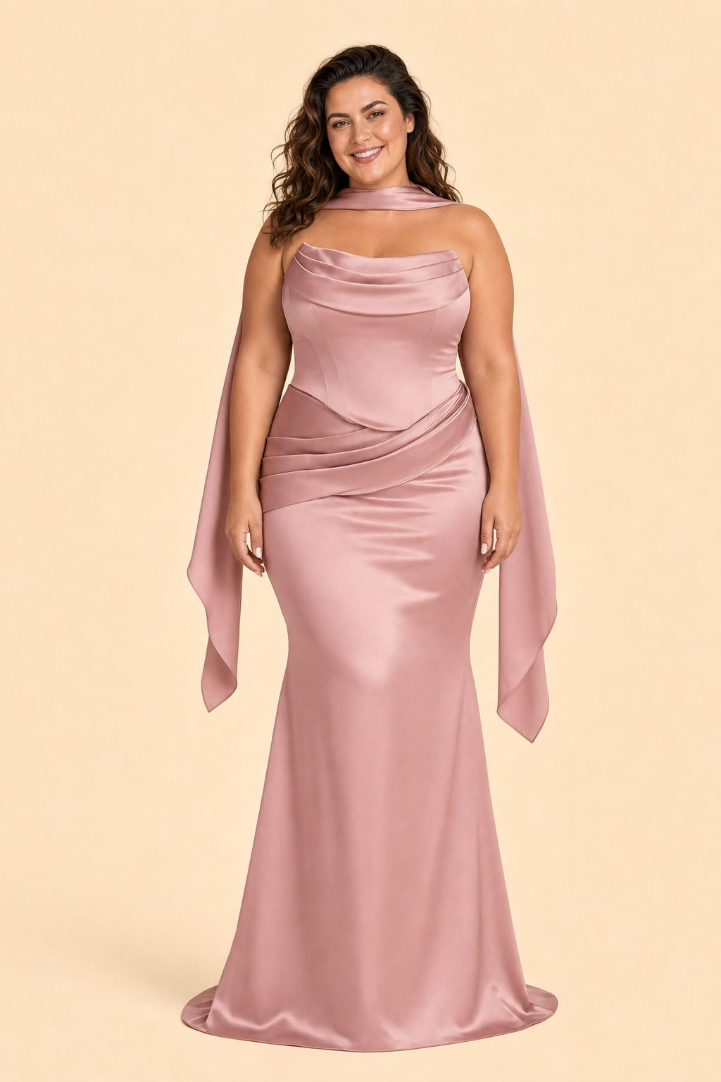 Strapless Satin Bridesmaid Dress with Open Back and Sculpted Silhouette