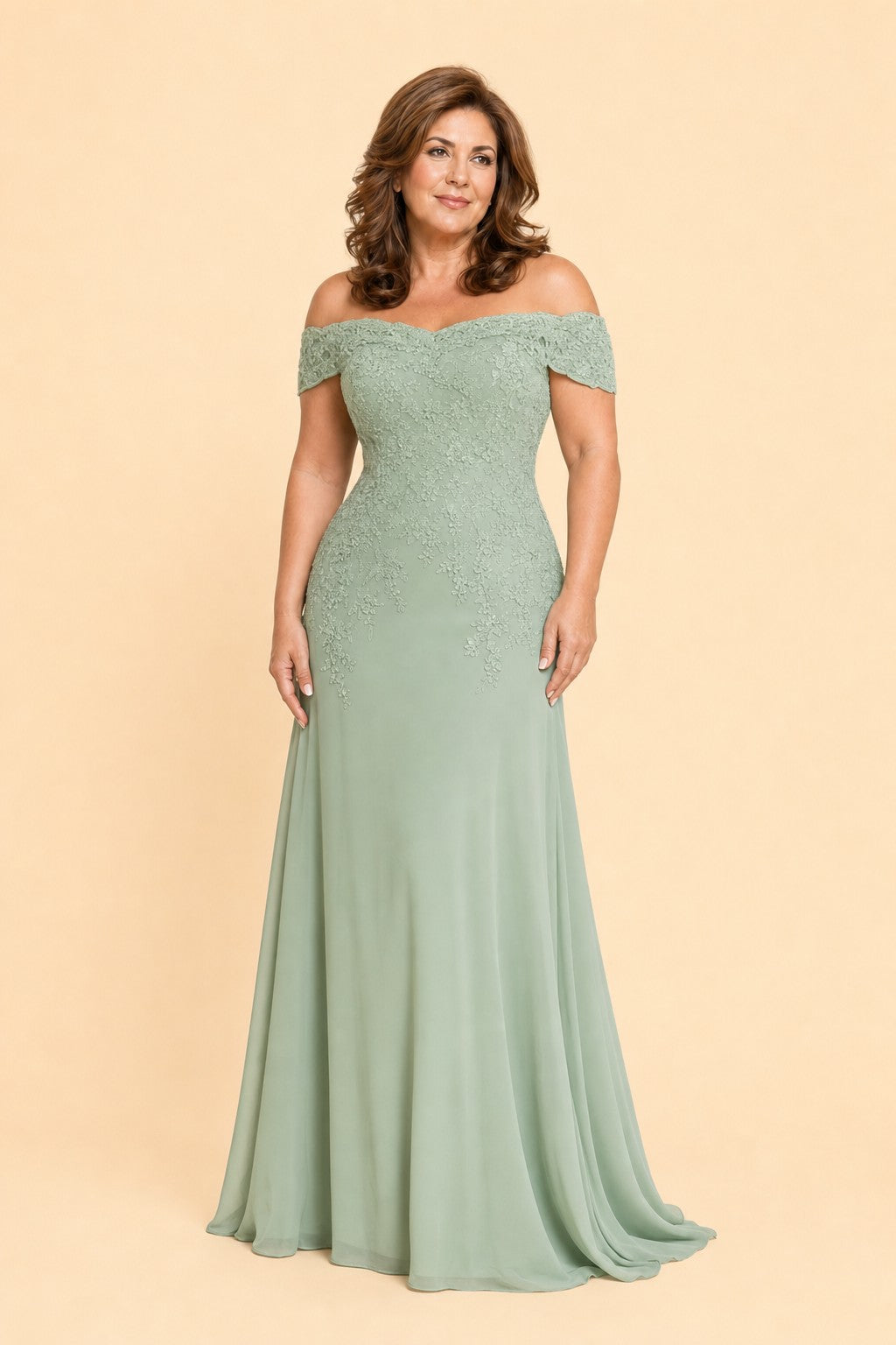 Plus Size Off Shoulder Lace Embroidered A-Line Mother of the Evening Gown Elegant Formal Wear
