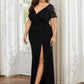 Plus Size Front Slit Short Sleeve With Sequin Mother of the Bride Dresses