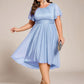 Plus Size Sequin Round Neck Asymmetrical Midi Wedding Guest Dress