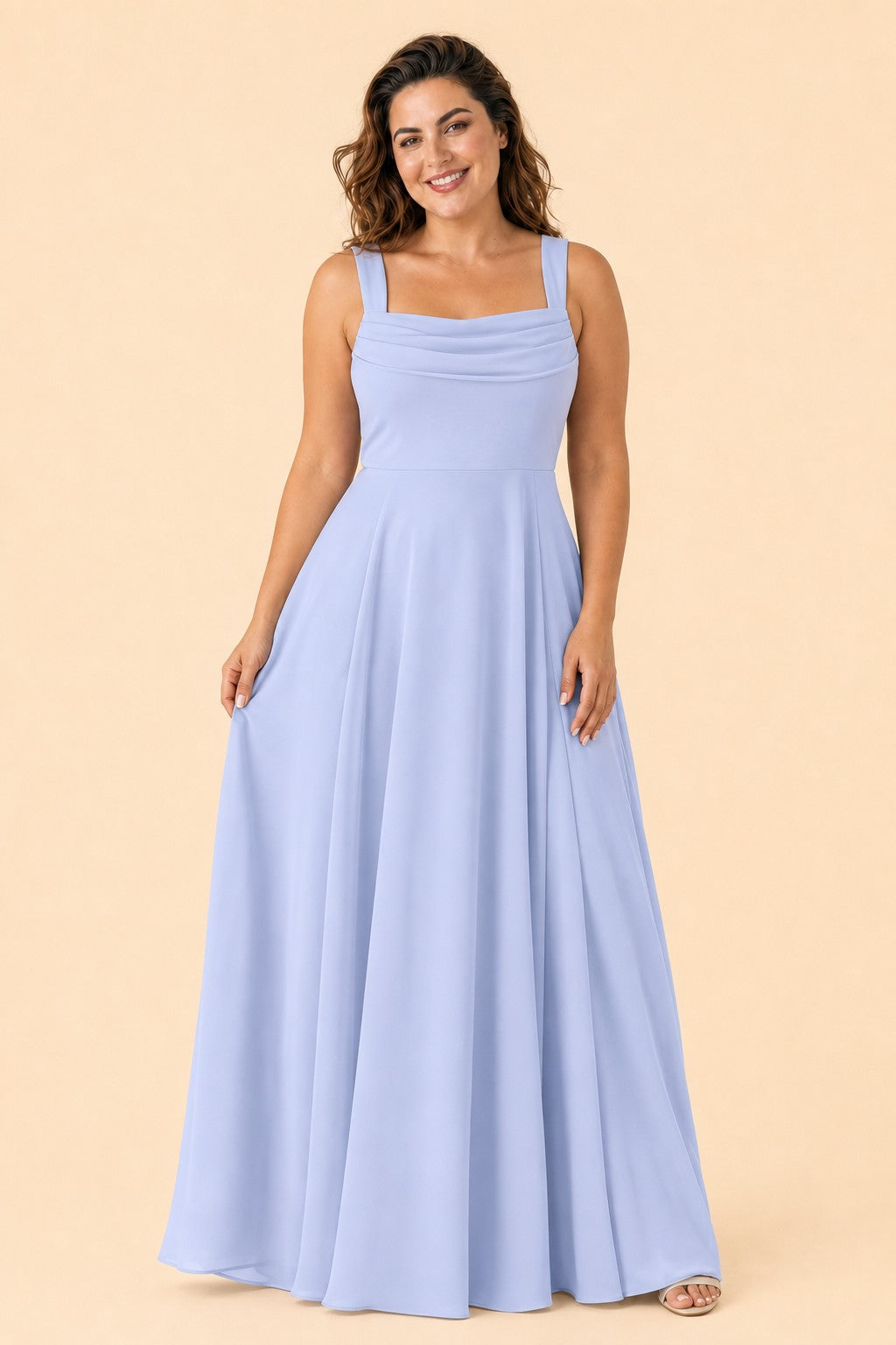 Elegant Plus Size A-Line Bridesmaid Dress with Pockets and Open Back