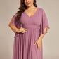Plus Size Half Sleeve Pleated A-Line V-Neck Chiffon Bridesmaid Dress