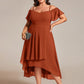 Plus Size Cold Shoulder Sweetheart Necklin Chiffon Midi Wedding Guest Dress
