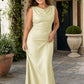 Floor Length Plus Size Bridesmaid Dress Pleated Detail Deep Cowl Back Stretch Satin