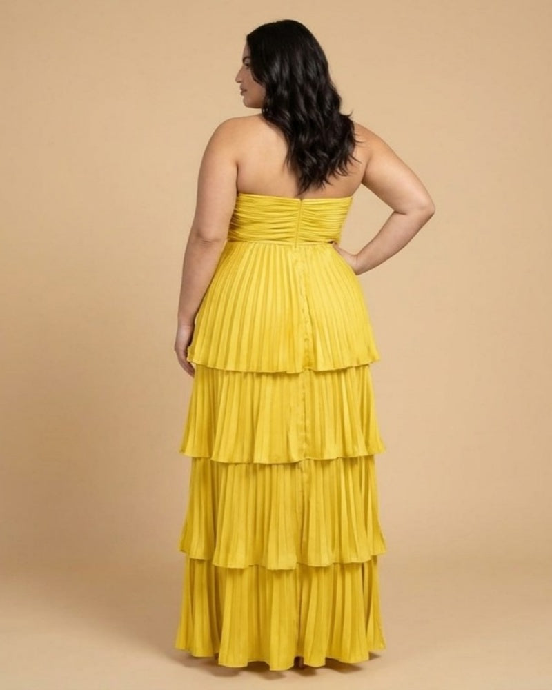 Chantarae Plus Size A Line Satin Strapless Evening Gown for Curvy Bridesmaid Wedding Prom Formal Partyn -N0385