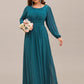 Plus Size See-Through Puff Sleeve Chiffon Mother Dress