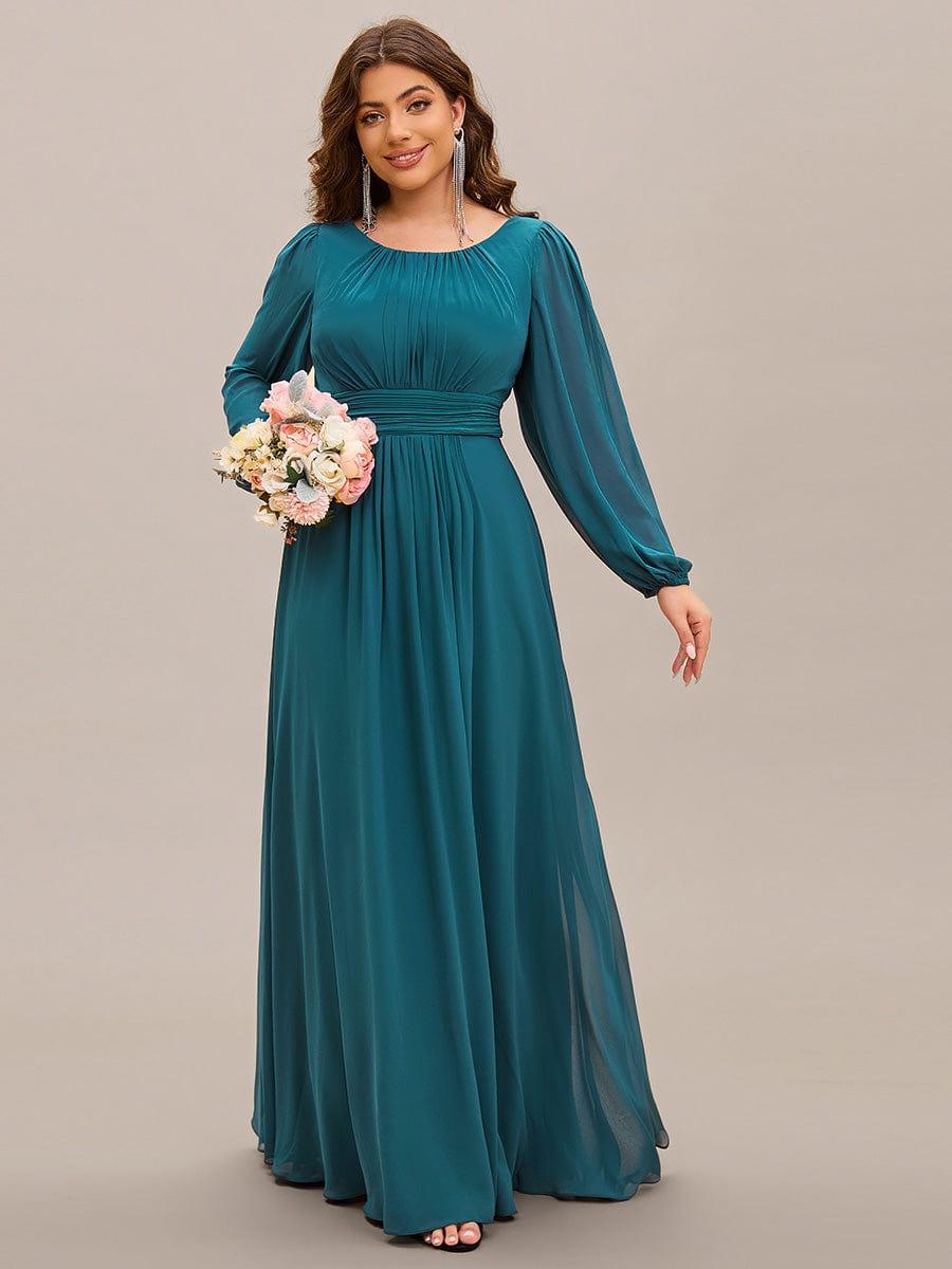 Plus Size See-Through Puff Sleeve Chiffon Mother Dress