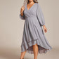 Plus Size Chiffon A-Line 3/4 Sleeves Asymmetrical Hem Wedding Guest Dress