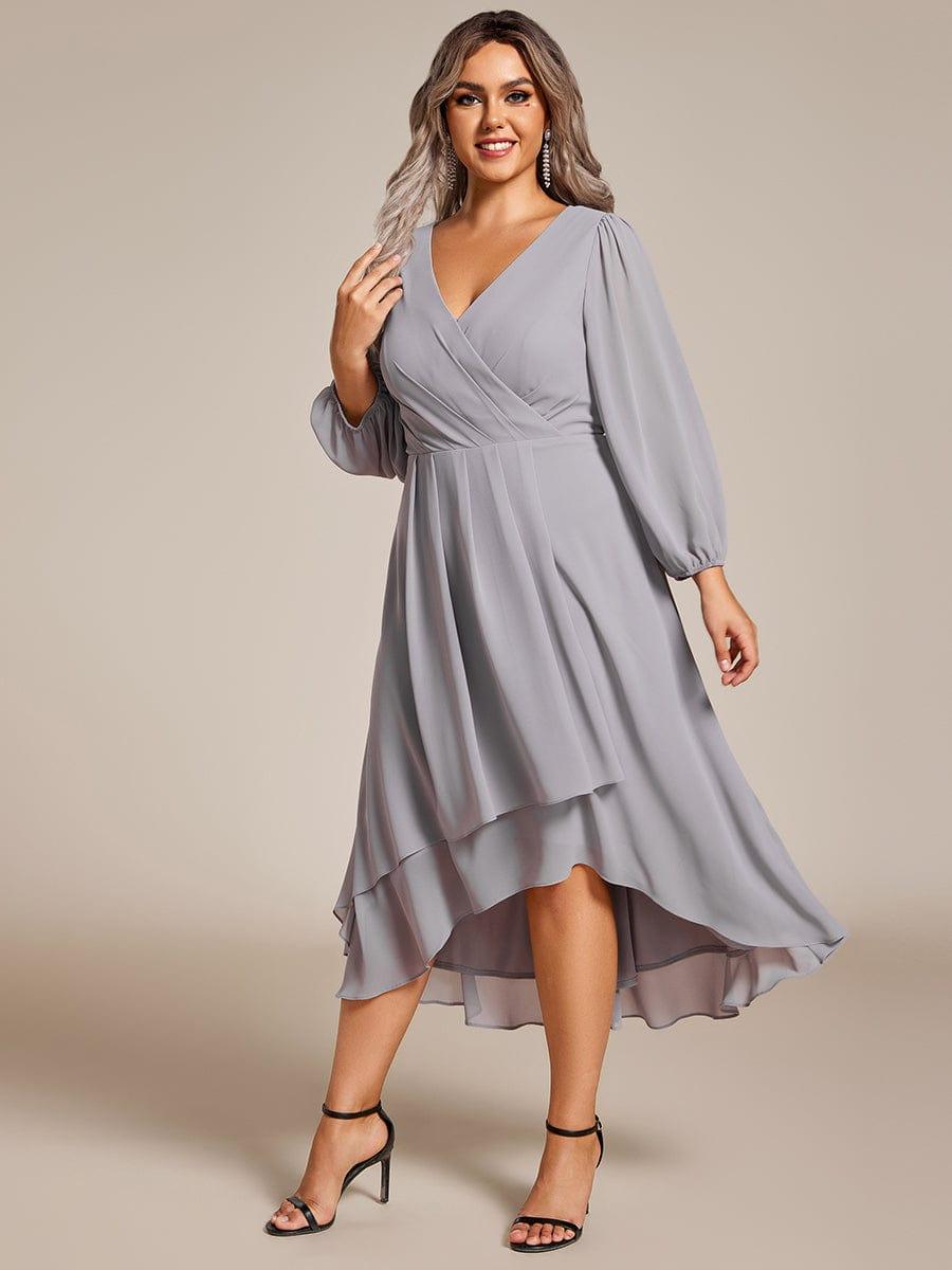 Plus Size Chiffon A-Line 3/4 Sleeves Asymmetrical Hem Wedding Guest Dress