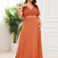 Plus Size Simple Empire Waist Flutter Sleeve Evening Dress