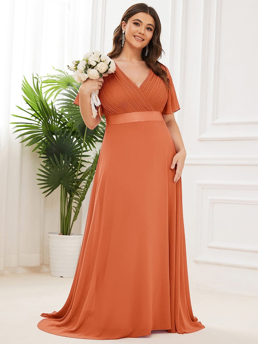 Plus Size Simple Empire Waist Flutter Sleeve Evening Dress