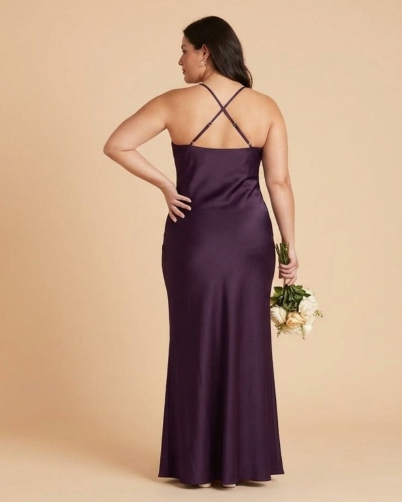 Silvarelle Plus Size Flowy Feminine Evening Gown, Straight Back Sheath Dress for Wedding Engagement Parties -N0360