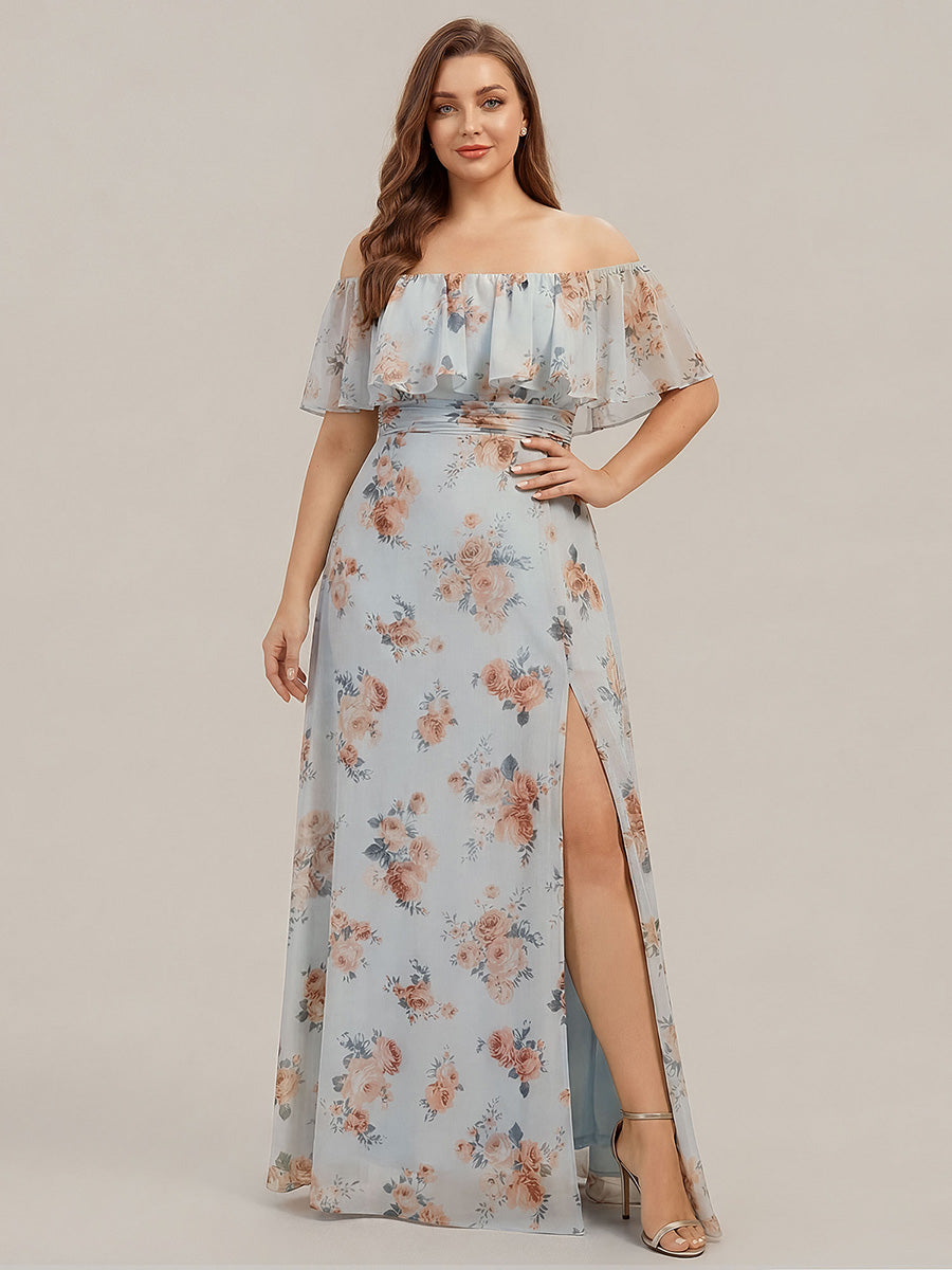Plus Size Off the Shoulder Formal Bridesmaid Dress with Thigh Split