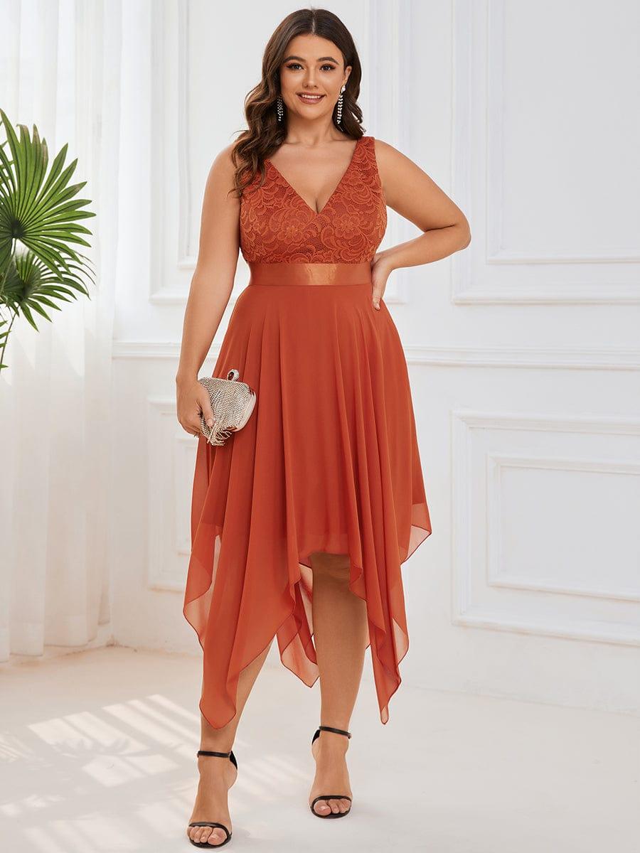 Plus Size Stunning V Neck Prom Lace Dress for Women