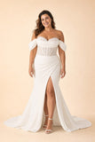 Plus Size Lace Wedding Dress with Slit and Asymmetrical Bow Back Detail