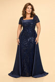 Plus Size Mother of the Bride Dress with Sequins and Flowing Cloak
