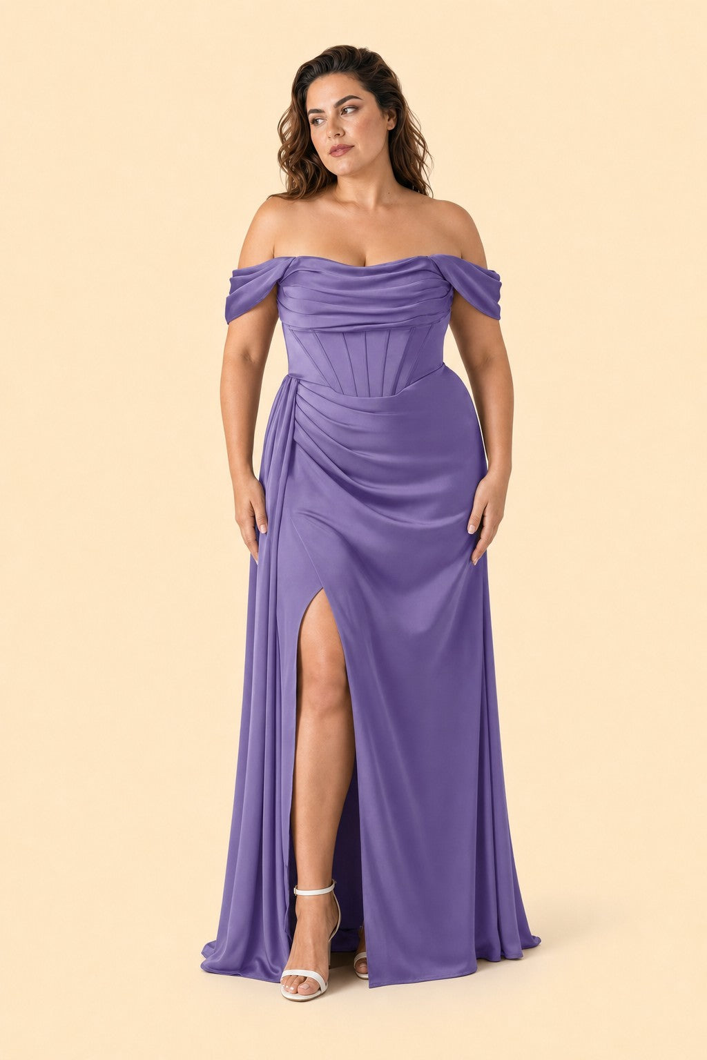 Plus Size Mermaid Bridesmaid Dress with Corset Bodice and Slit