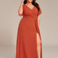 Plus Size High Slit V-Neck Empire Waist Chiffon Bridesmaid Dress