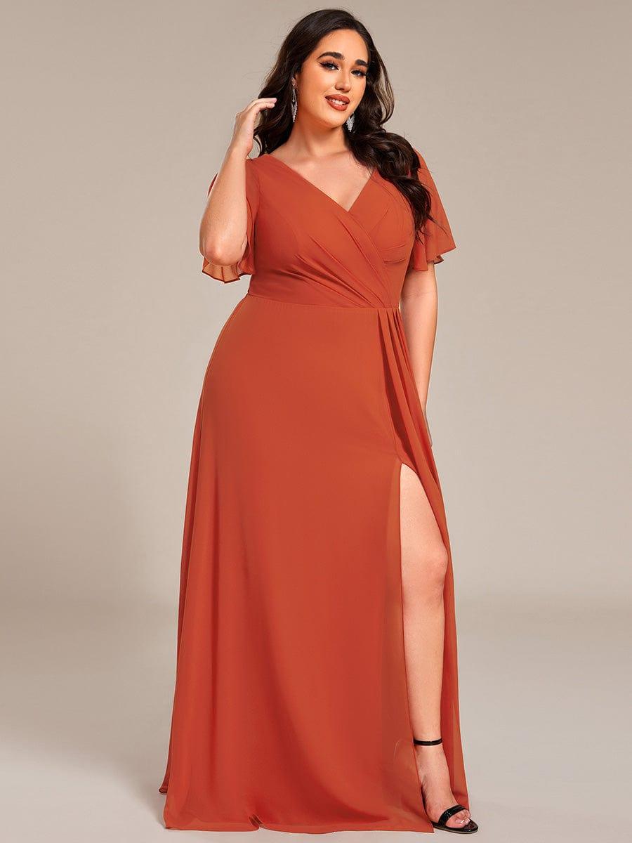 Plus Size High Slit V-Neck Empire Waist Chiffon Bridesmaid Dress
