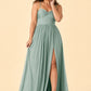 Ruched Satin Bridesmaid Dress with Open Back and Side Slit
