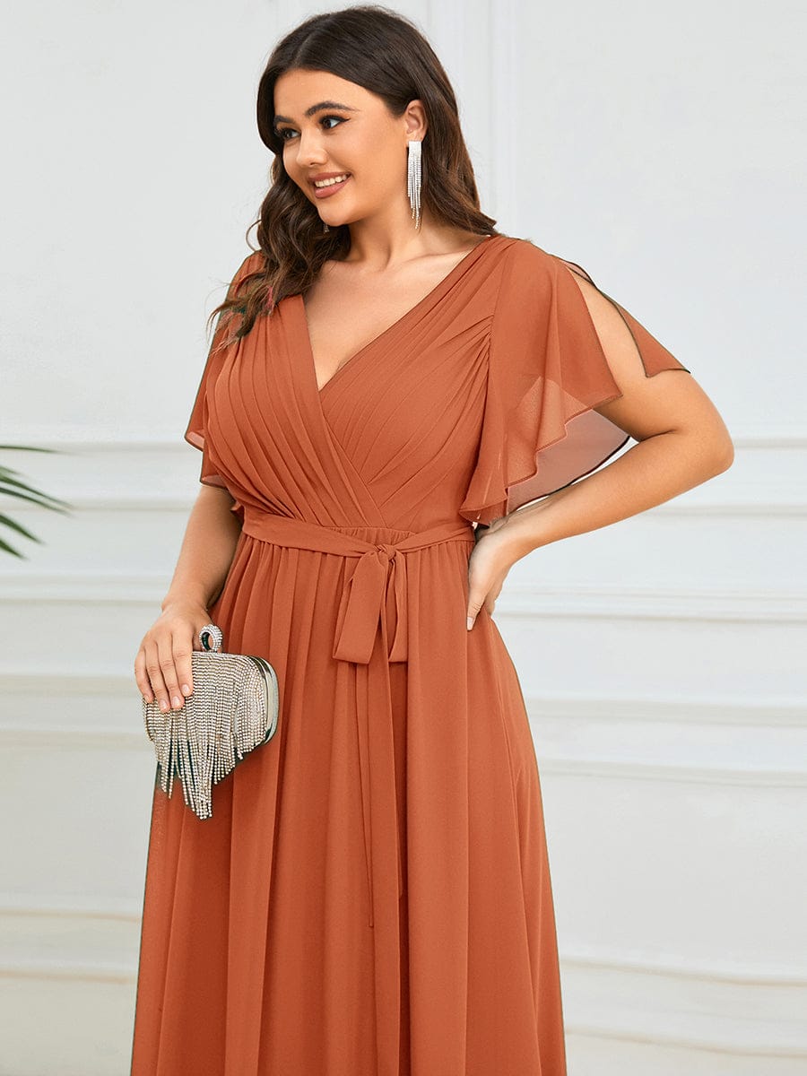 Plus Size Pleated Tie-Waist Chiffon Bridesmaid Dress