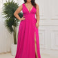 Plus Size Sleeveless V-Neck Empire Waist High Slit Floor-Length Evening Dress