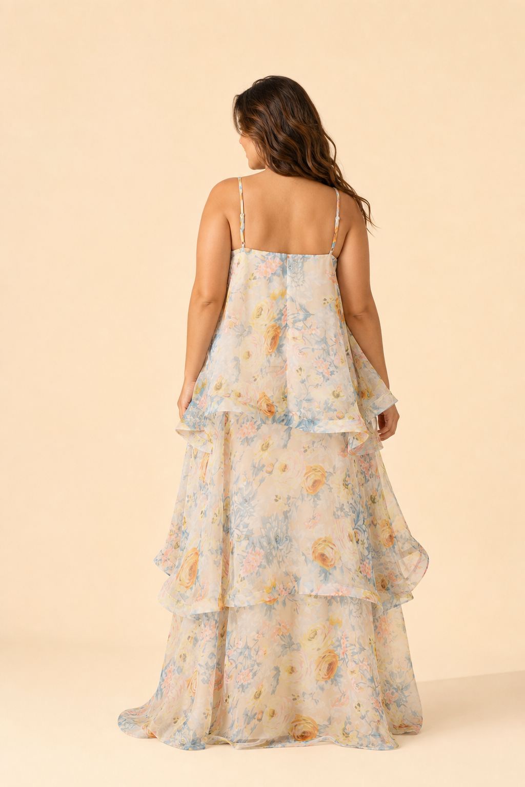 Romantic Floral A-Line Bridesmaid Dress with Flowing Tiered Skirt