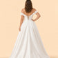 Plus Size Off Shoulder Wedding Dress with Detachable Train and Lace Appliqués