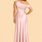 Floor Length Stretch Satin Bridesmaid Gown with Asymmetrical Neckline