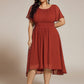 Plus Size Pleated Round Neckline A-Line Midi Chiffon Wedding Guest Dress