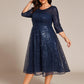 Plus Size 3/4 Sleeve Midi Round Neck A-Line Sequin Wedding Guest Dress