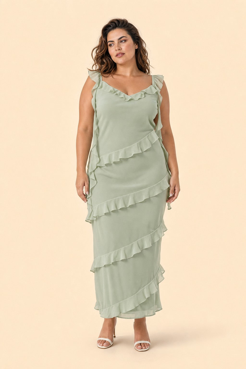 Plus Size Ruffle Maxi Bridesmaid Dress with Flowy Silhouette for Weddings and Formal Events