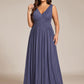 Plus Size Sleeveless V-Neck Pleated A-Line Formal Evening Dress