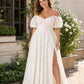 Plus Size Floral Burnout A-Line Wedding Dress with Slit and Off Shoulder Neckline
