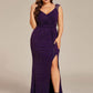 Plus Size Sequin Shoulder Strap Wedding Guest Dress with Side Slit